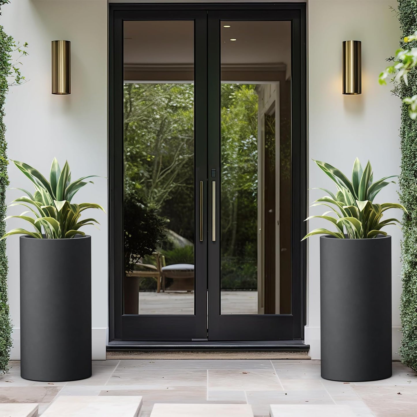 Kante 27.8 Inch Tall Cylindrical Planter, Large Round Plant Pots with Drainage Hole, Made with Concrete, Suitable for Indoor Outdoor Plants, Home Decor, Black