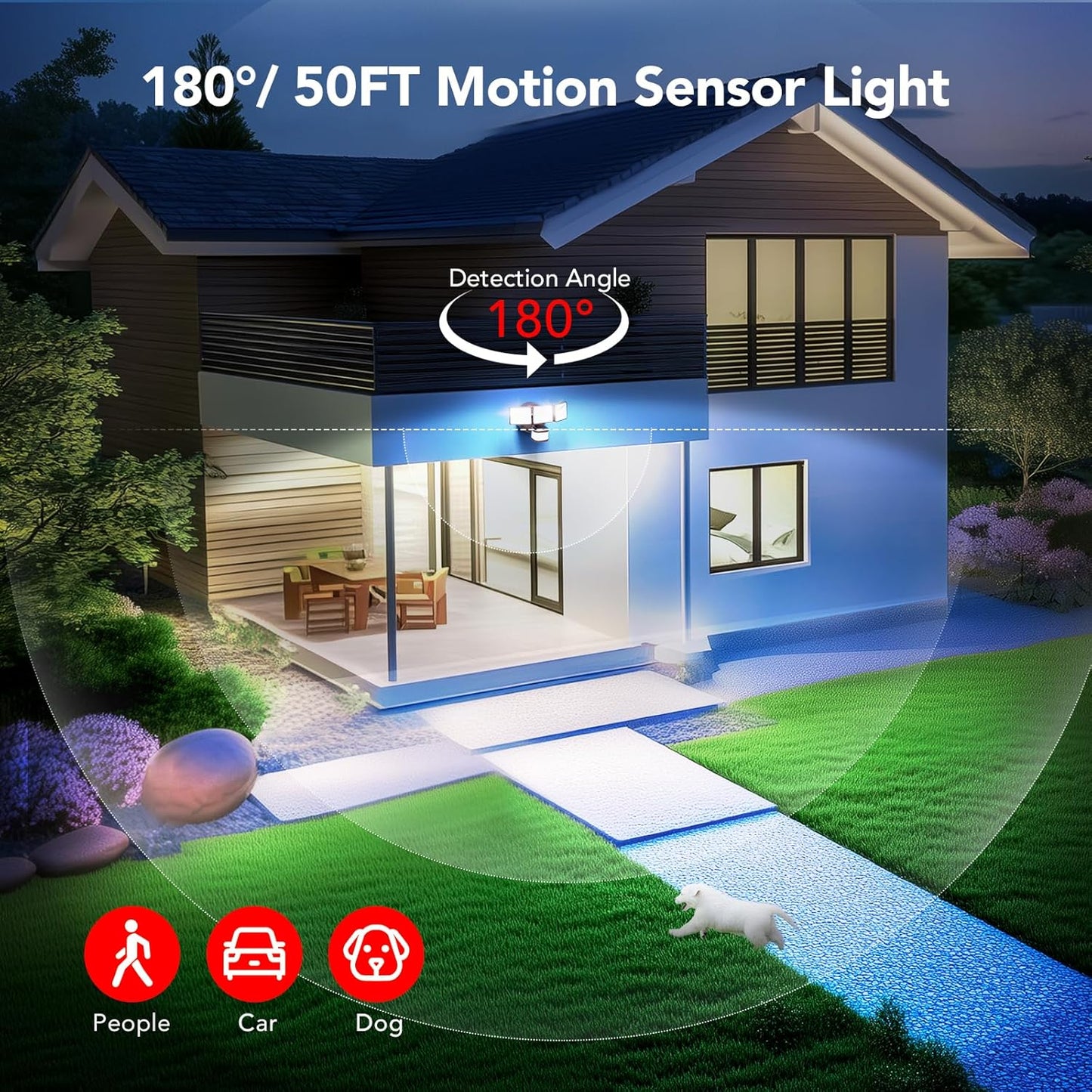 OREiN 4500LM/35W Flood Lights Outdoor, 180°/40FT Motion Sensor Outdoor Lights Dusk to Dawn Security Lights IP65 Waterproof 3 Modes for Outside 4500SQ.FT Front Door, Garage, Bronze (Hardwired)