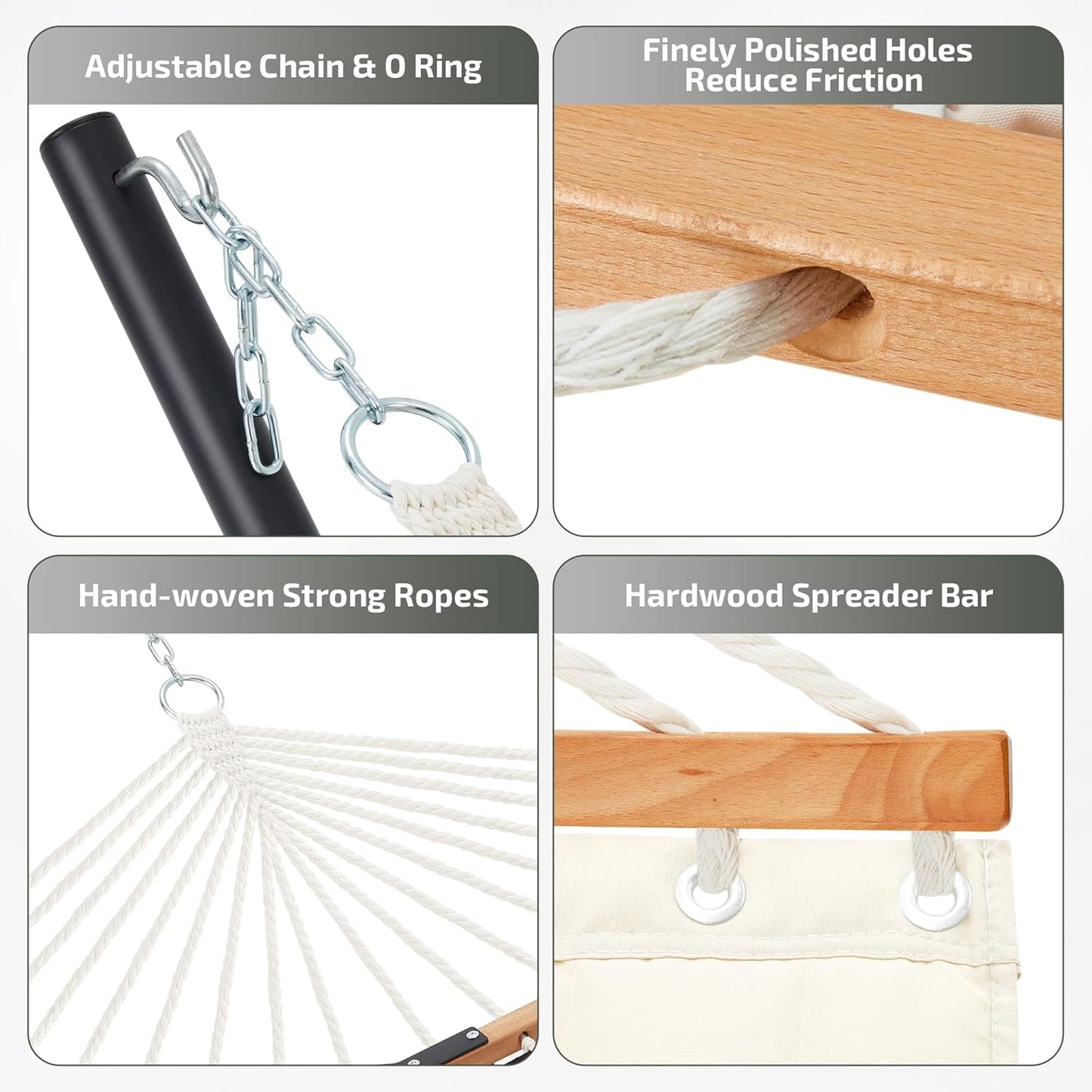 Two Person Hammock with Stand Heavy Duty, Outdoor Patio Hammock with Portable Steel Stand, Large Double Hammocks,480lbs Capacity.(Off White)