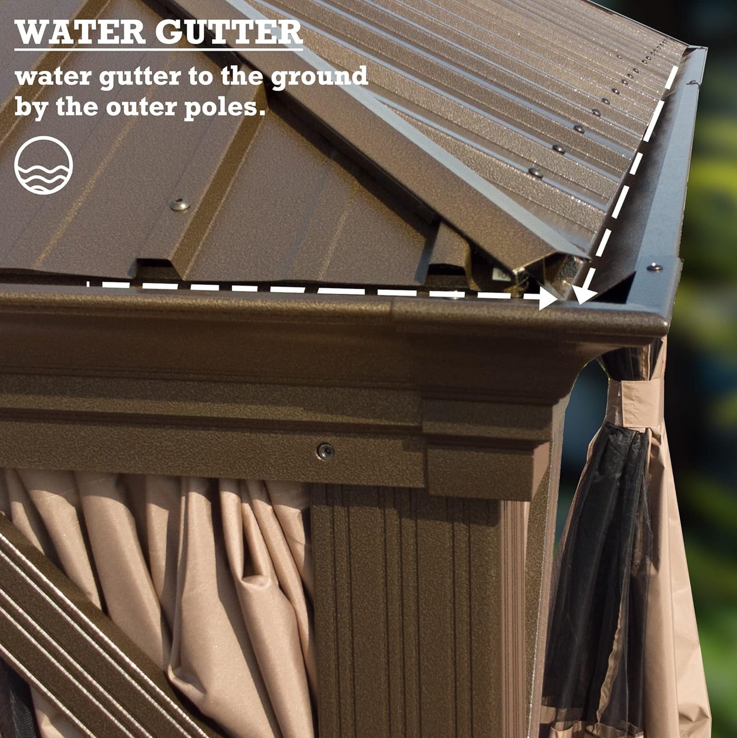 Kozyard Alexander Hardtop Aluminum Permanent Gazebo with a Mosquito Net and Privacy Sidewalls (Alexander 12'x14' (Brown)