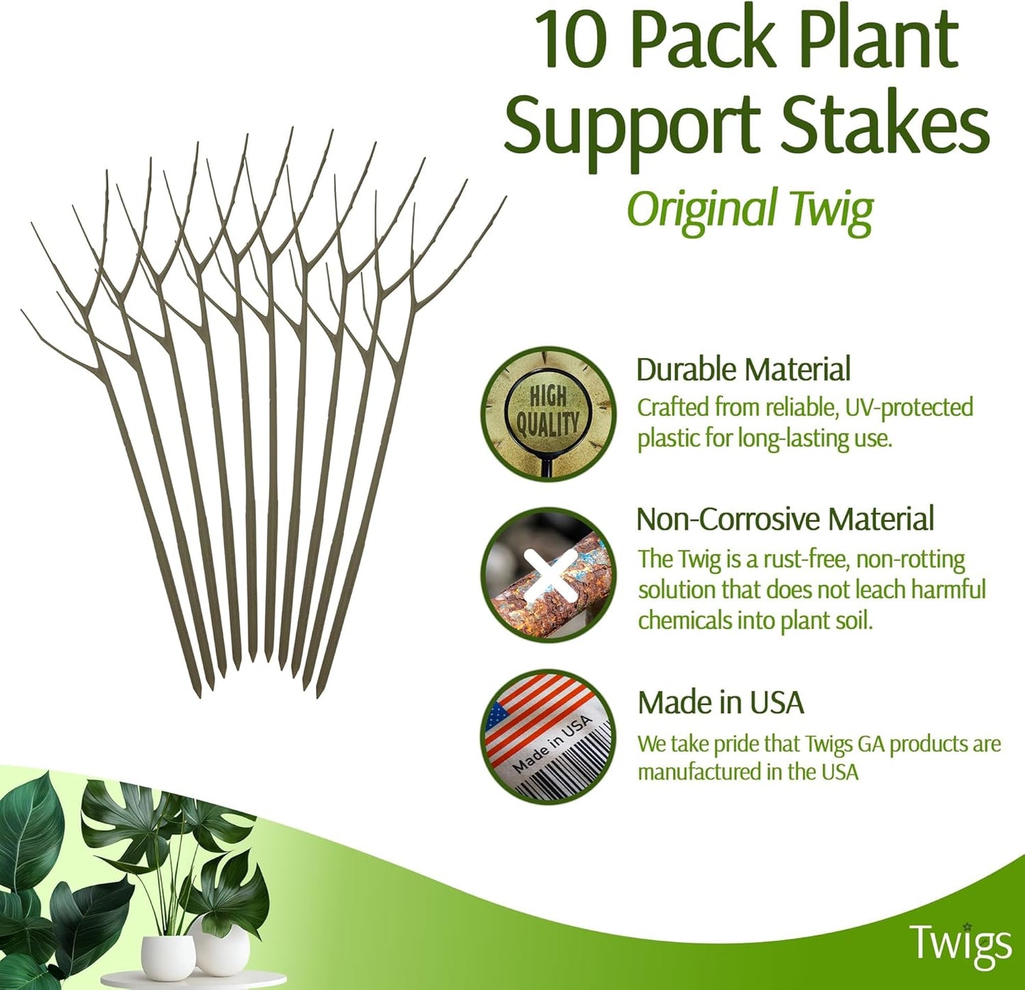 Plant Support Stakes, Stem Holder Structures for Indoor & Outdoor Use, Garden Accessories for Climbing & Potted Plants, Trellis Alternative - Moonstone, 10 Pack, 22" L, Original