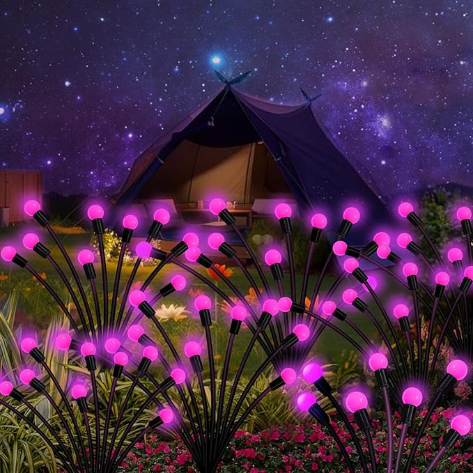 Solar Garden Lights Outdoor, 2 Pack 20 LED Solar Pink Firefly Lights Waterproof, Sway by Wind, Solar Swaying Light for Yard Patio Backyard Garden Planter Flower Bed Pathway Outdoor Decoration