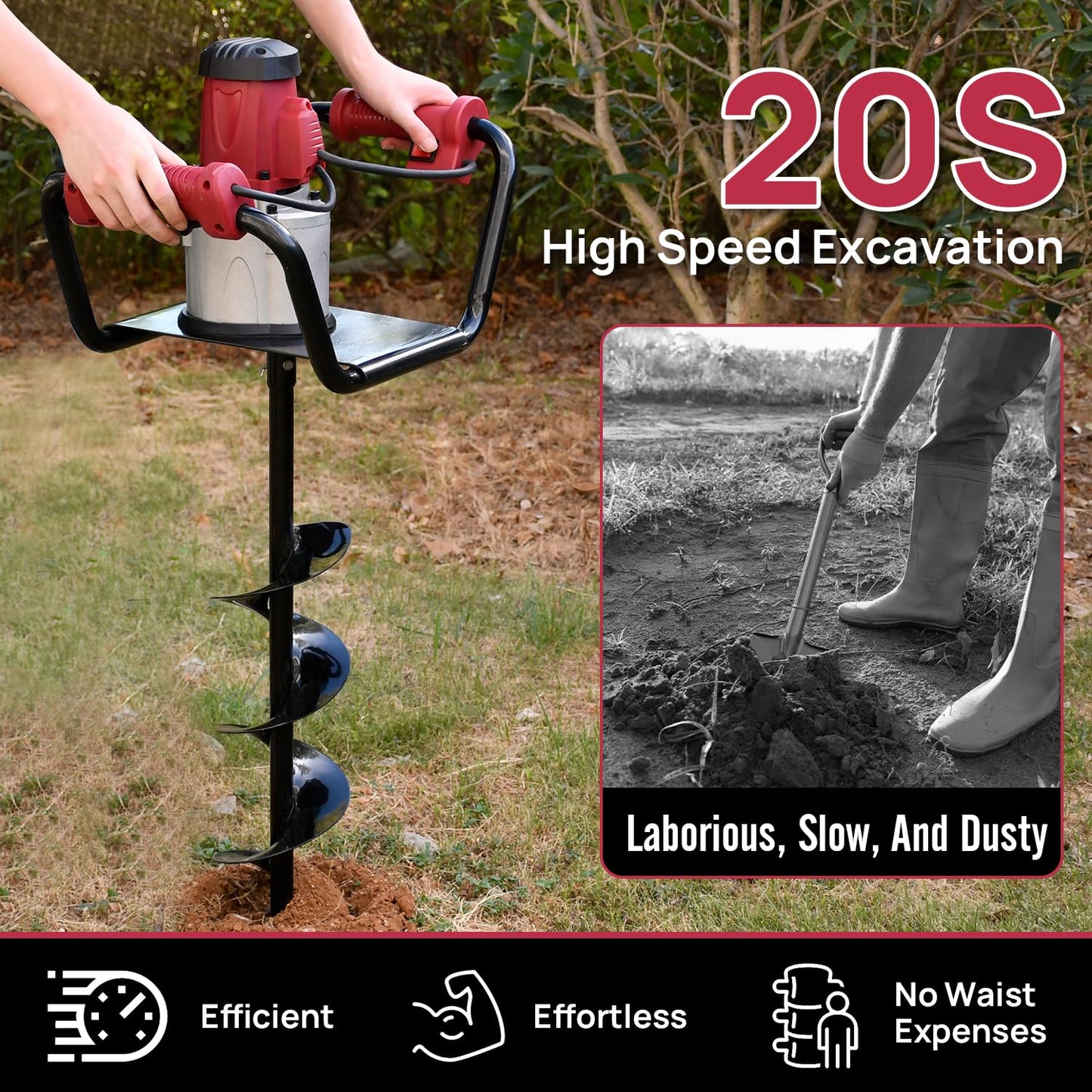 DC HOUSE 1500W Electric Post Hole Digger Earth Auger Hole Digger Auger Digging Tools with 6" Digging and Extension Rods for Farmland Garden Plant