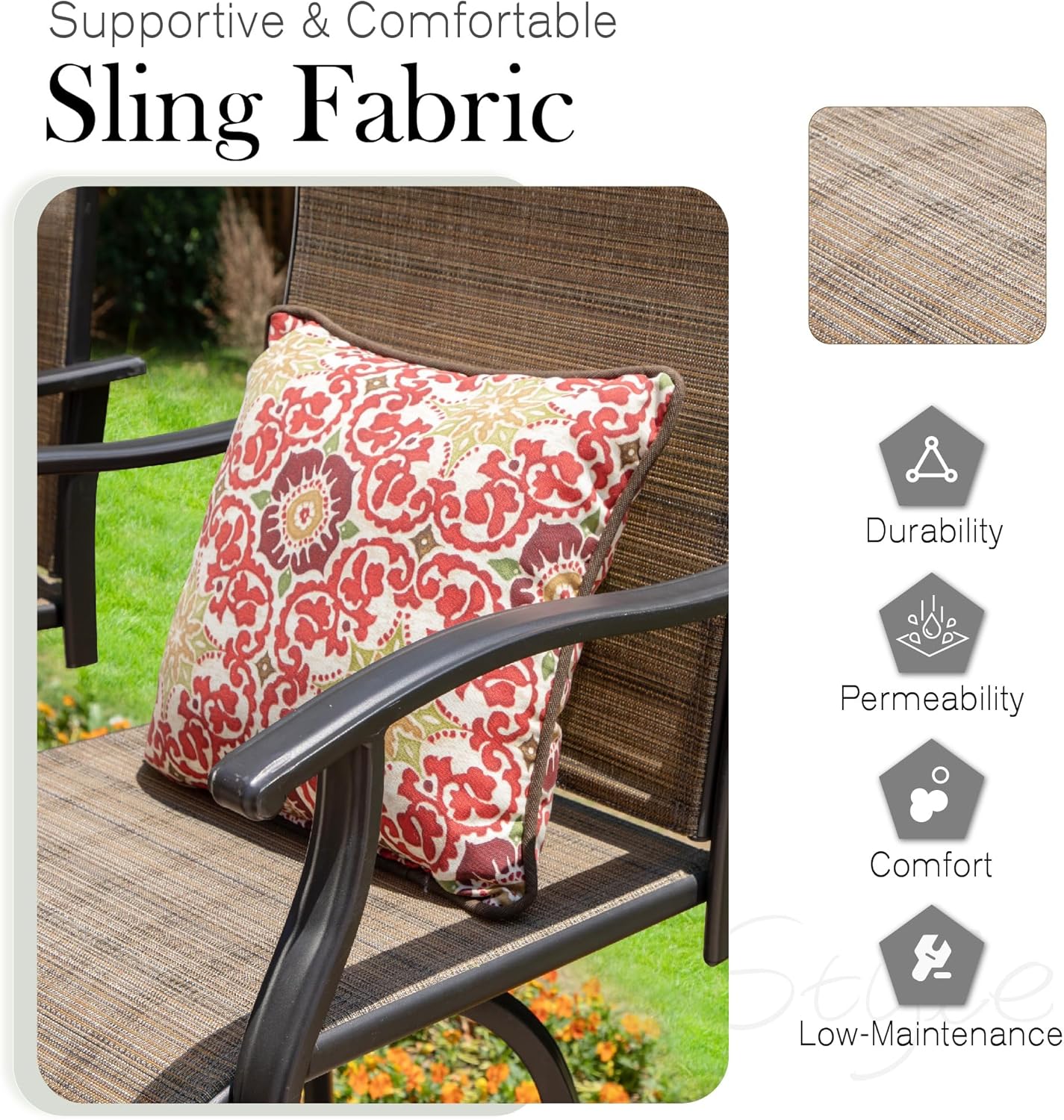 Sophia & William Outdoor Bar Set, Patio Bar Table and Chairs Set, Bar Height Patio Set - 4 x Swivel Bar Chairs(Brown), 1 x Square Bar Table(Wood-Like)