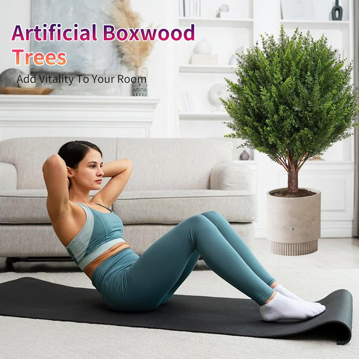 Artificial Cedar Shrub Ball Trees Two 15.8inch with Ground Spikes, can be Planted in The Ground and in pots, Outdoor Artificial Plants Resistant to UV Rays (4pcs)