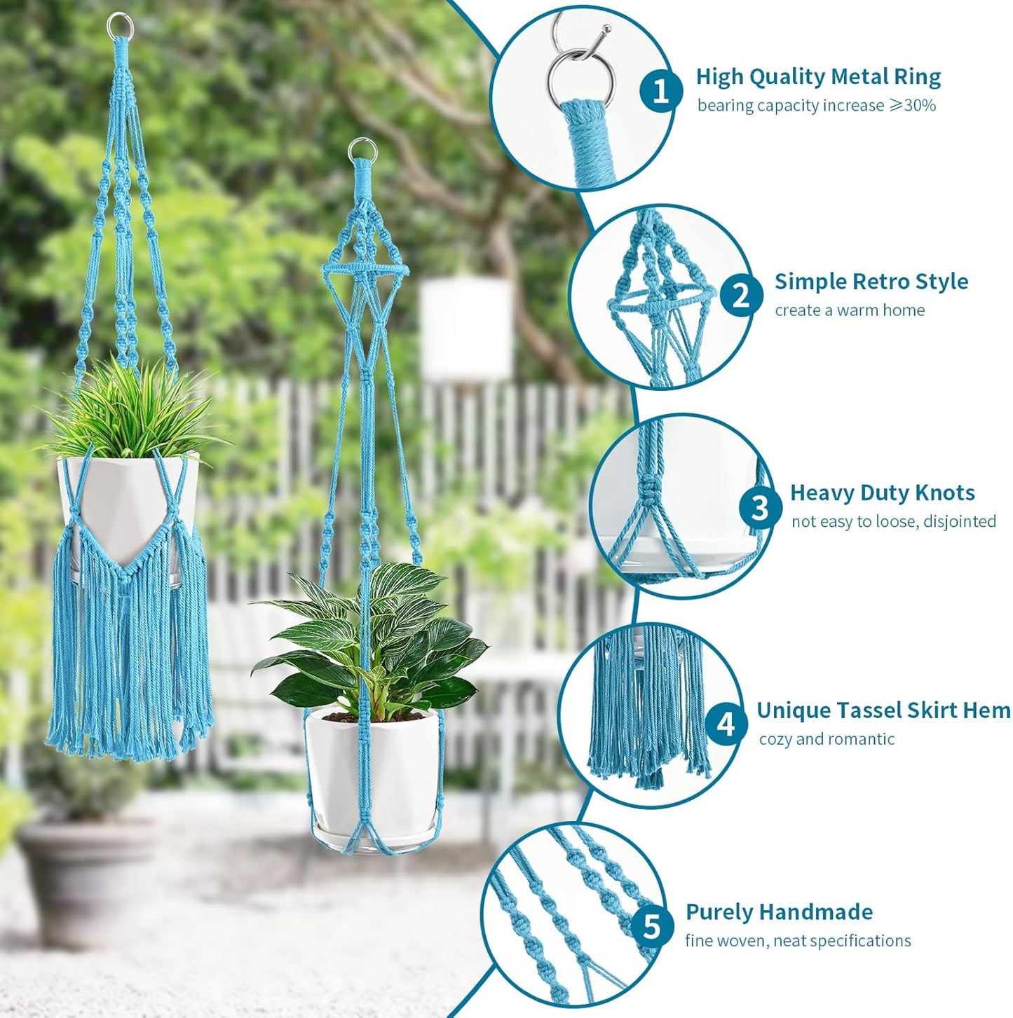 Macrame Plant Hangers, 6Pack Hanging Planters for Indoor Plants w/ 6 Set Hangers Kit Handmade Macromay Plant Hangers Indoor Flower Pots Holder Stand for Boho Home Décor (POTS NOT Included)