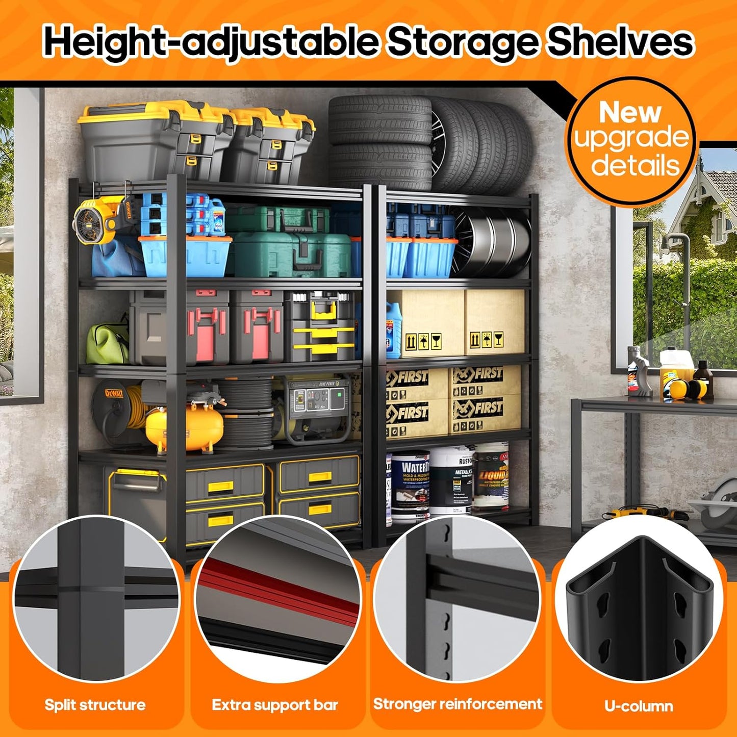 Garage Shelving Heavy Duty,5 Tier Adjustable Metal Shelving Storage Rack,Storage Shelves,48" Wx20 Dx72.2 H,Industrial Shelving Unit for Basement,Warehouse,Garage Organization.2 Pack