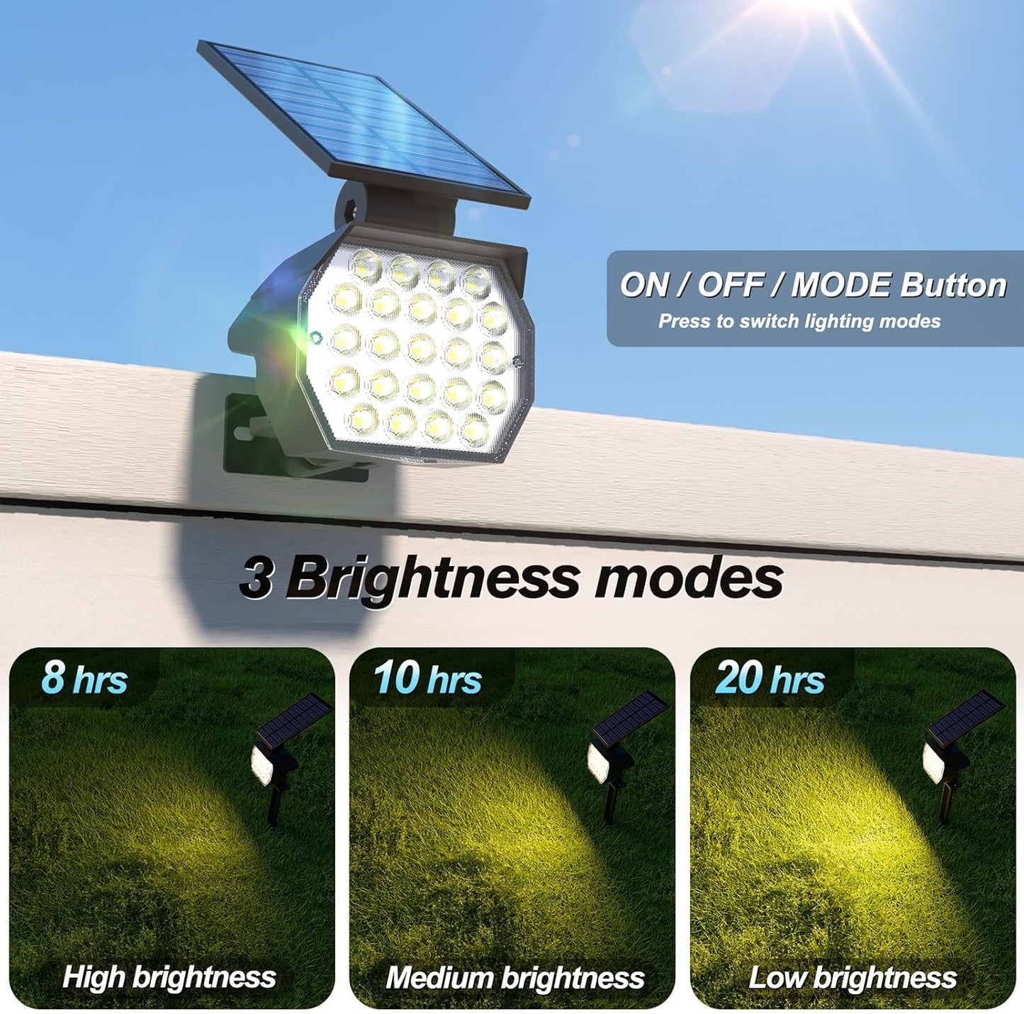 APONUO Solar Spotlights 6 Pack Uplights IP67, 23 LED, 3 Modes - Landscape, Tree, Outdoor Lights for Yard, Garden, House, Garage, Pathway (Warm White)