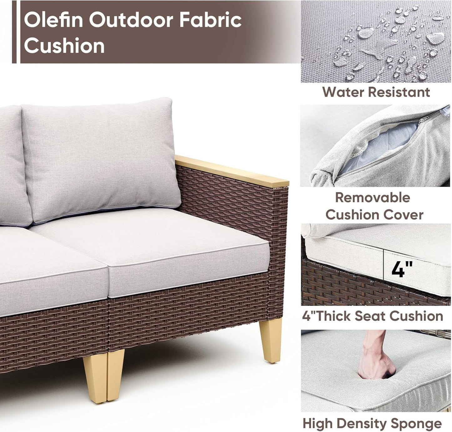 HUMMUH 8 Pieces Patio Furniture Set with Fire Pit,Outdoor Modular Sectional Couch Chairs with Table,All Weather PE Wicker Patio Conversation Sets for Deck Porch Backyard