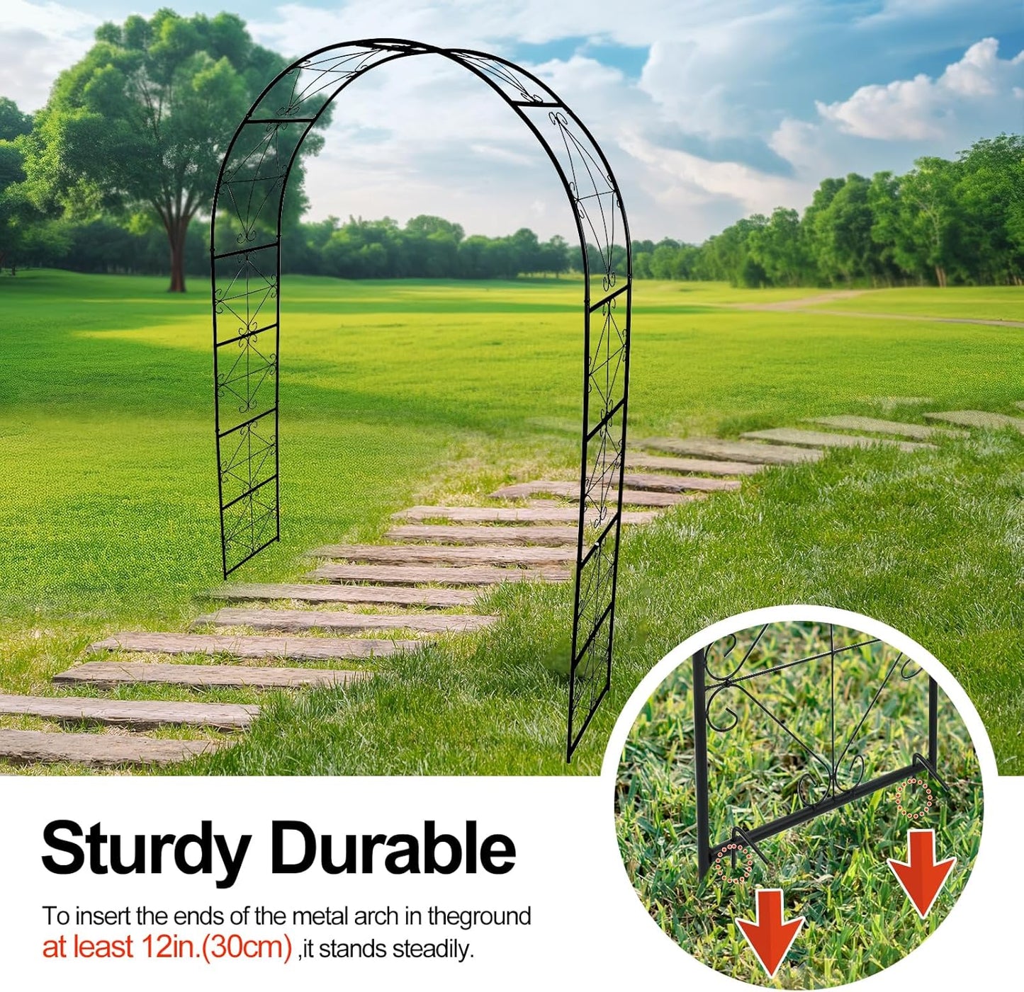 Metal Garden Arch 7.2ft High X 4.5ft Wide Garden Arbor for for Climbing Plants Roses Vines, Outdoor Garden Lawn Backyard Patio, Garden Wedding Party Decoration