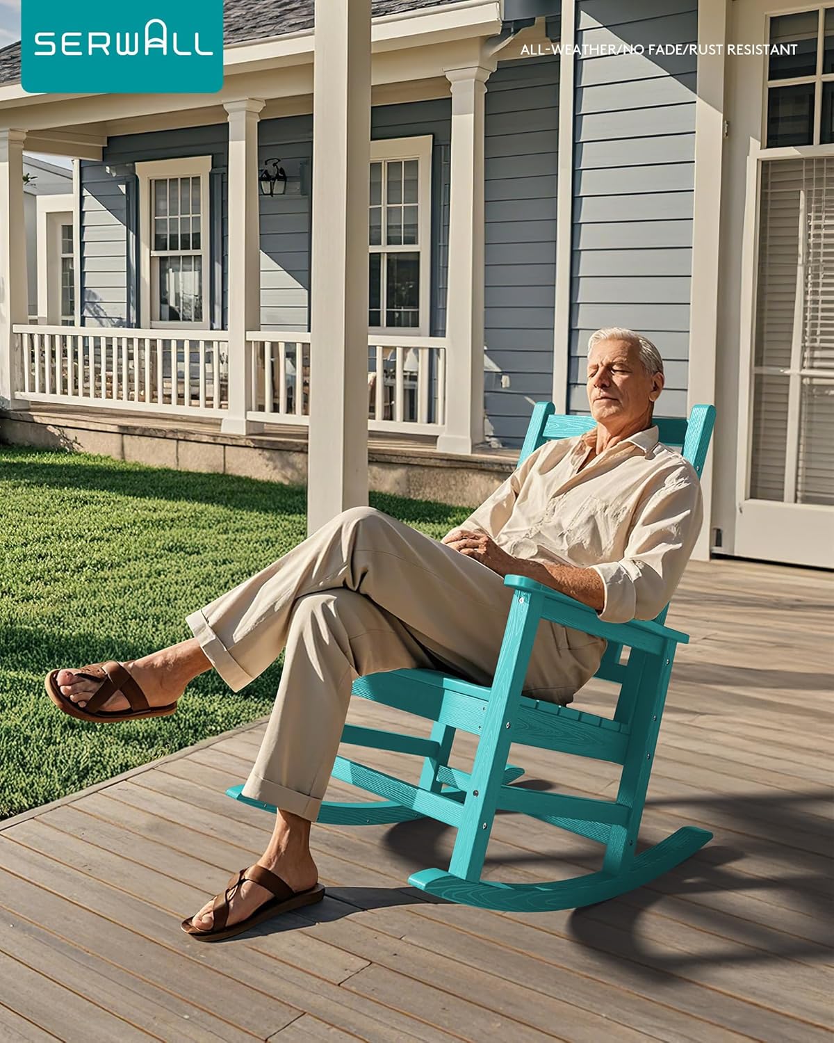 SERWALL HDPE Outdoor Rocking Chair Set of 8, Patio Rocking Chairs for Adults, All Weather Outdoor Rockers for Lawn, Aruba