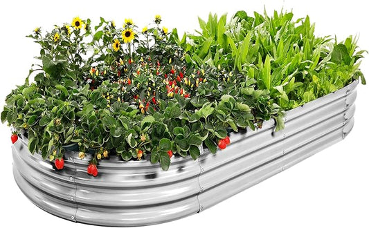 Galvanized Raised Garden Bed Kit, Oval Large Metal Planter Box, Sturdy and Durable, Garden Boxes Outdoor Raised for Vegetables, Fruits, Flowers and Herbs, 8x4x1ft (Silver)