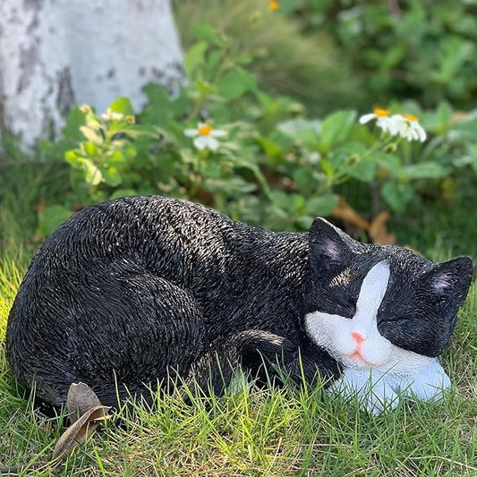 Outdoor Garden Decor - Sleeping Cat Figurine for Garden, Patio, Lawn & Yard Decoration. Perfect Mom and Cat Lover Gift