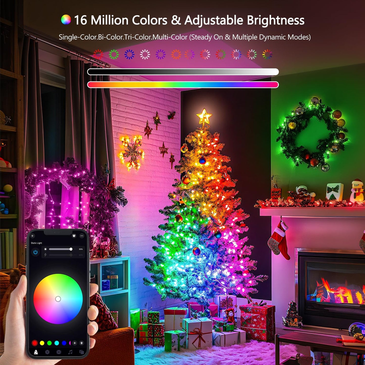 JMEXSUSS 100 LED RGB Christmas Tree Lights Indoor, 33ft Smart Color Changing Christmas Lights Outdoor with Remote & APP, Clear Wire Christmas Lights Plug in for Bedroom Tree Room Party Birthday