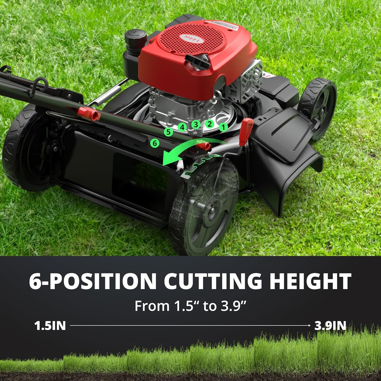 21" Gas Lawn Mower, 144cc Engine, 2-in-1 Mulching & Side Discharge, 6-Position Height Adjustment, Foldable Handles for Lawn, Yard, and Garden Maintenance