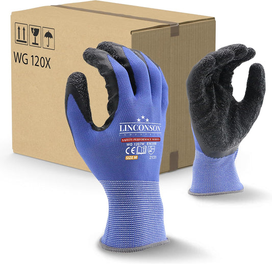 linconson 12 Pack Safety Performance Series Construction Mechanics Wrinkle Latex Work Gloves