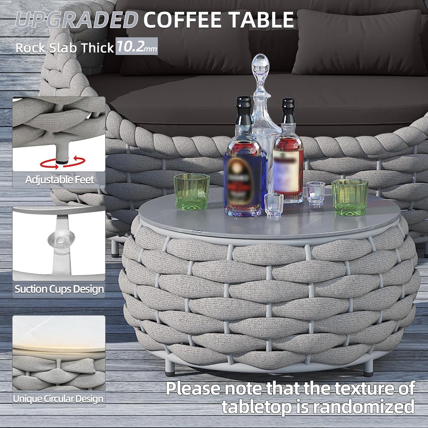 TWT Aluminum Outdoor Patio Furniture Set, 4 Textilene Armchairs Modern Outdoor Conversation Set Outdoor Single Sofa with Upgrade Cushion and Coffee Table for Balcony