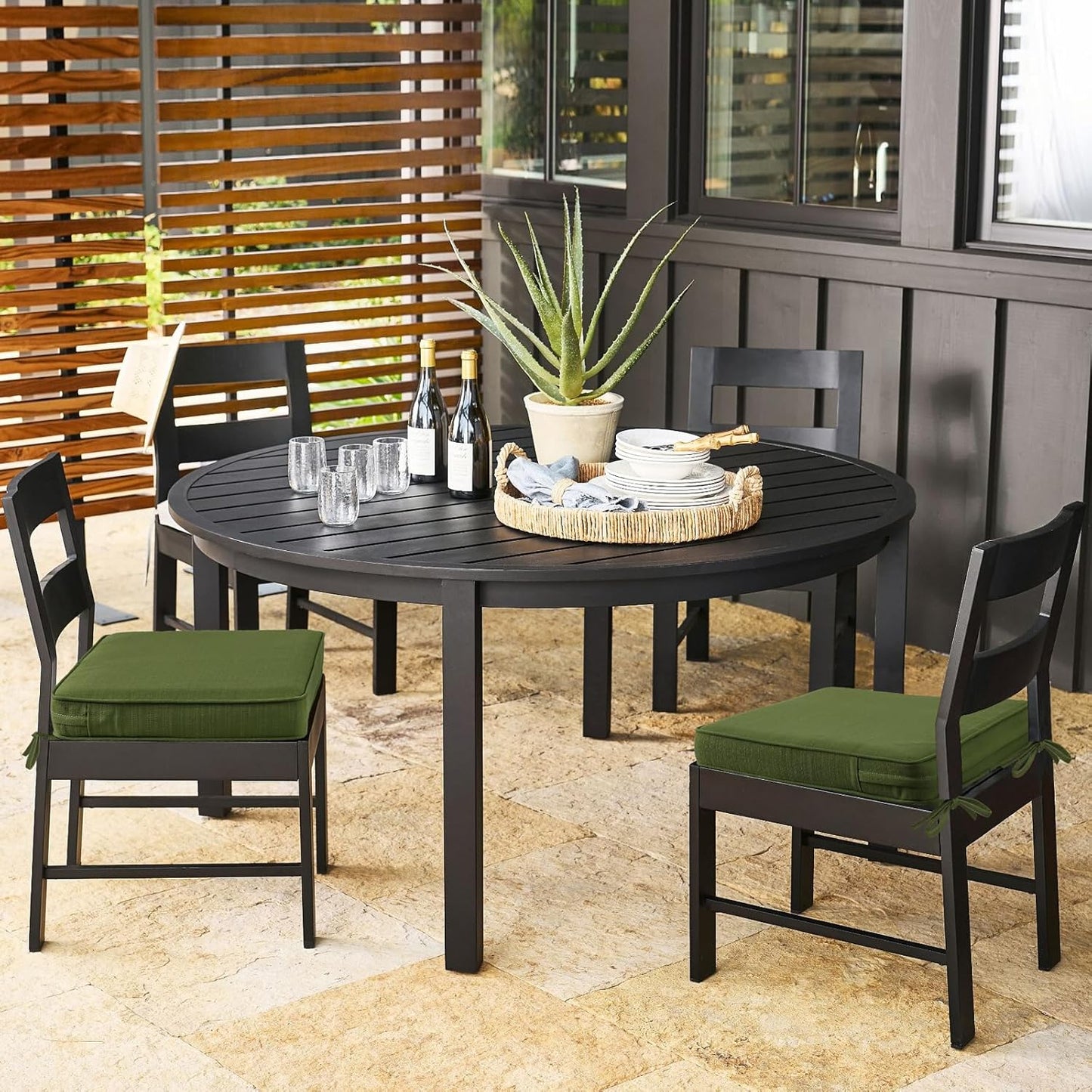 Outdoor Square Corner Seat Cushion, 18.5"x16"x3", Set of 4, Non Slip Seat Cushion Pads with Removable Cover for Patio Furniture, Garden Yard Lawn, Deep Forest Green