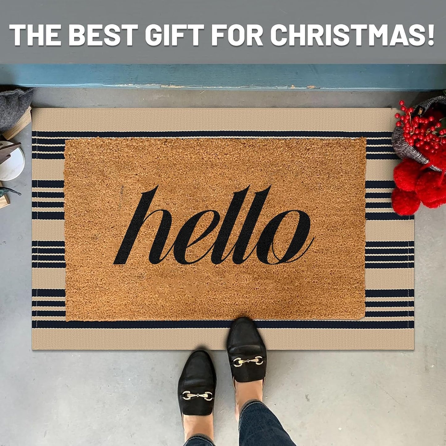 IOHOUZE Black and Tan Striped Rug 2'x3' Front Door Rugs Outdoor, Small Washable Area Rug for Front Porch, Spring Summer Welcome Mats Outdoor Indoor, Doormat for Entryway Porch Entrance