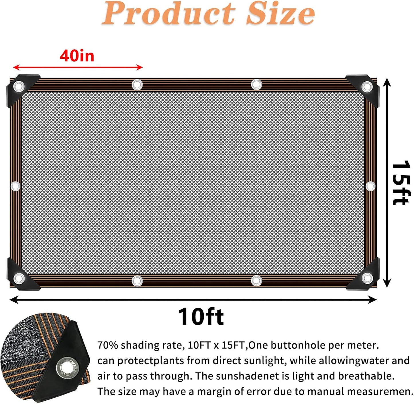 QLOFEI 60-70% Shade Cloth with Grommets, Sunblock Shade Sail Mesh Tarp for Plant Greenhouse, Easy to Hang Shade Cloth for Patio Kennel Chicken Coop Lawn Garden Shade Neting Cover, 10x15 FT