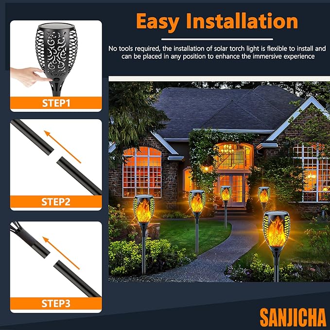 Upgraded Larger Solar Lights Outdoor, 6 Pack Flickering Flame Solar Torch Lights with Super Larger Size for Garden Decor, Waterproof Solar Garden Light, Solar Powered Outdoor Lights for Yard Pathway