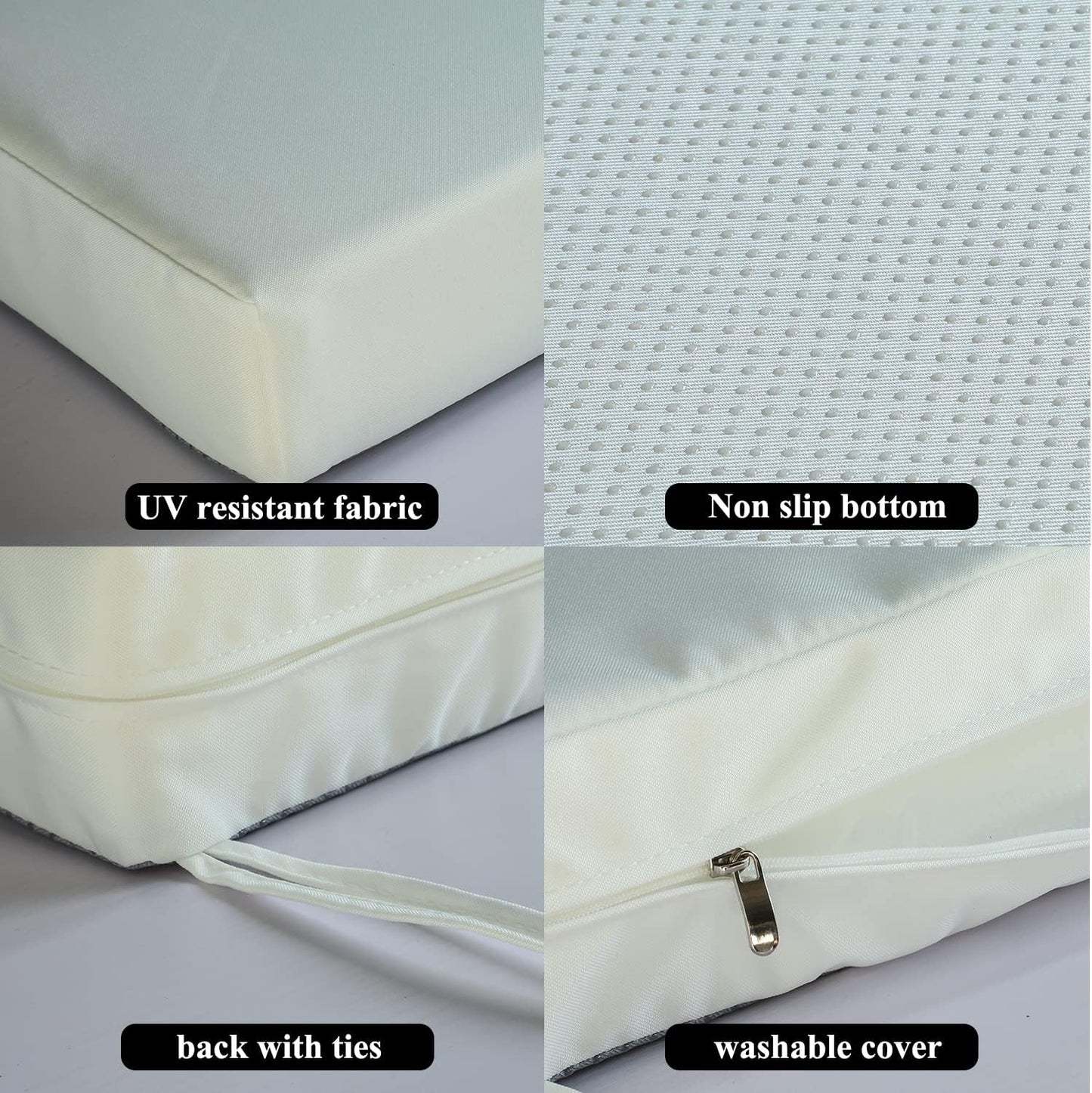 Patio Chair Cushions Non Slip Bottom Chair Pad with Ties Set of 2 Waterproof Square Outdoor Seat Cushion Replacement for Garden Swing Furniture 18x18 Inch, White