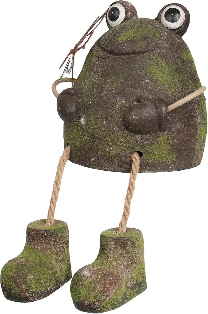 Alpine Corporation MCC836 Indoor/Outdoor Frog with Butterfly Garden Statue, Playful Frog Statue for Yard, 20" H, Green