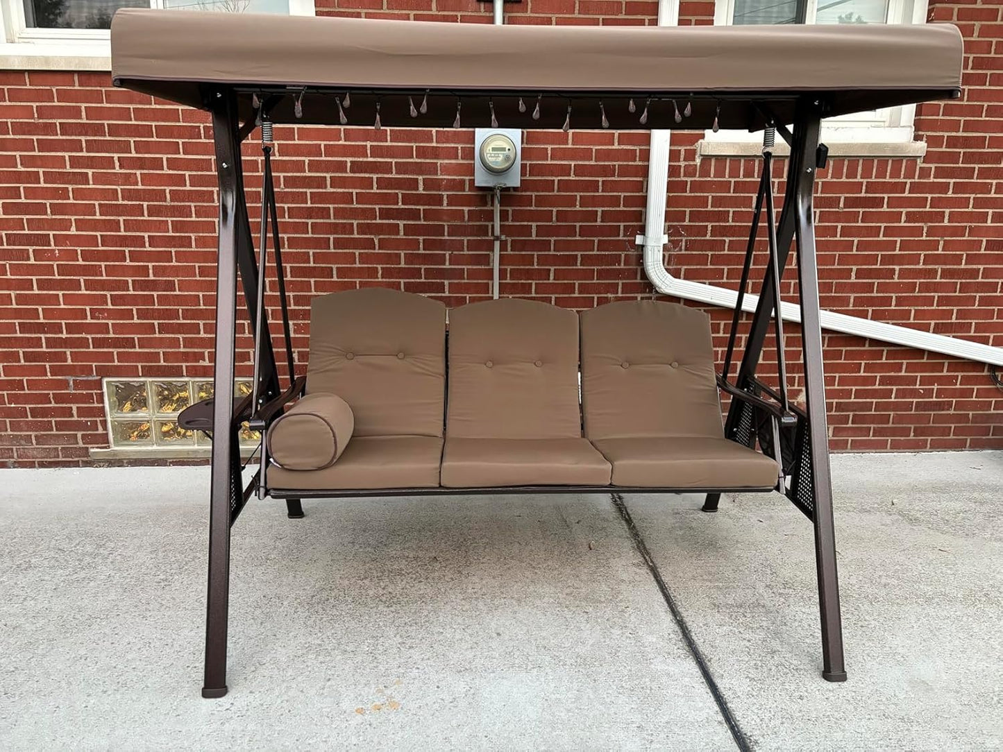 PURPLE LEAF 3-Seat Deluxe Outdoor Patio Porch Swing with Weather Resistant Steel Frame, Adjustable Tilt Canopy, Cushions and Pillow Included, Beige