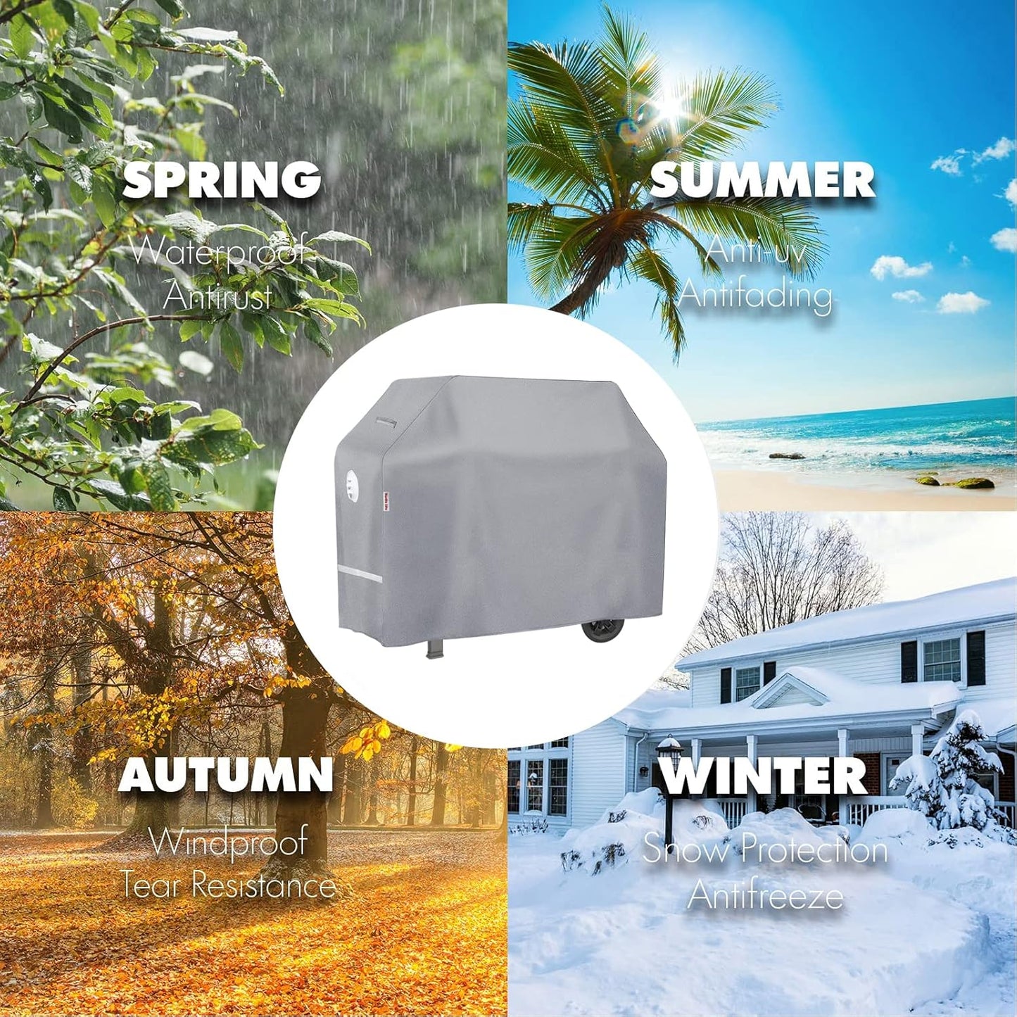 BBQ Grill Cover, 70 Inch Heavy Duty Waterproof 5-6 Burner Barbecue Gas Grill Covers for Weber Genesis Summit Char-Broil Deluxe, Gray