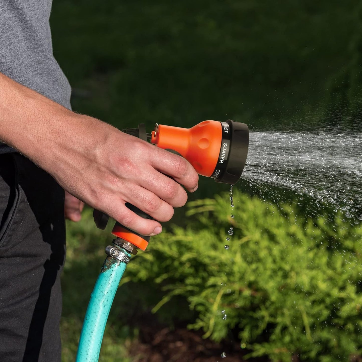AUTOMAN-Garden-Hose-Nozzle,ABS Water Spray Nozzle with Heavy Duty 7 Adjustable Watering Patterns,Slip Resistant for Watering Plants,Lawn& Garden,Washing Cars,Cleaning,Showering Pets - Orange