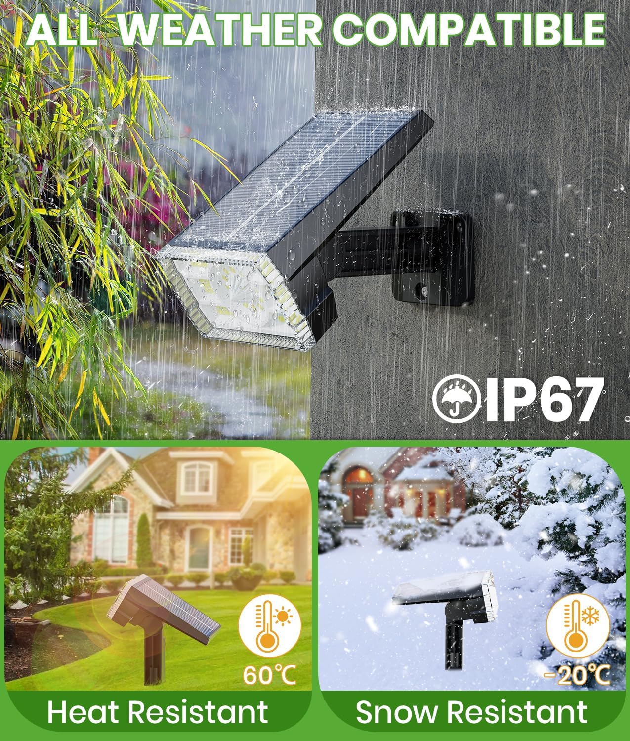 Bright Solar Spot Lights Outdoor 4 Pack, [58 LED/12000K/3 Modes] Solar Lights Outdoor Waterproof IP67, Auto On/Off, 2-in-1 Wall Light Flood Light for Tree Yard Garden Pathway