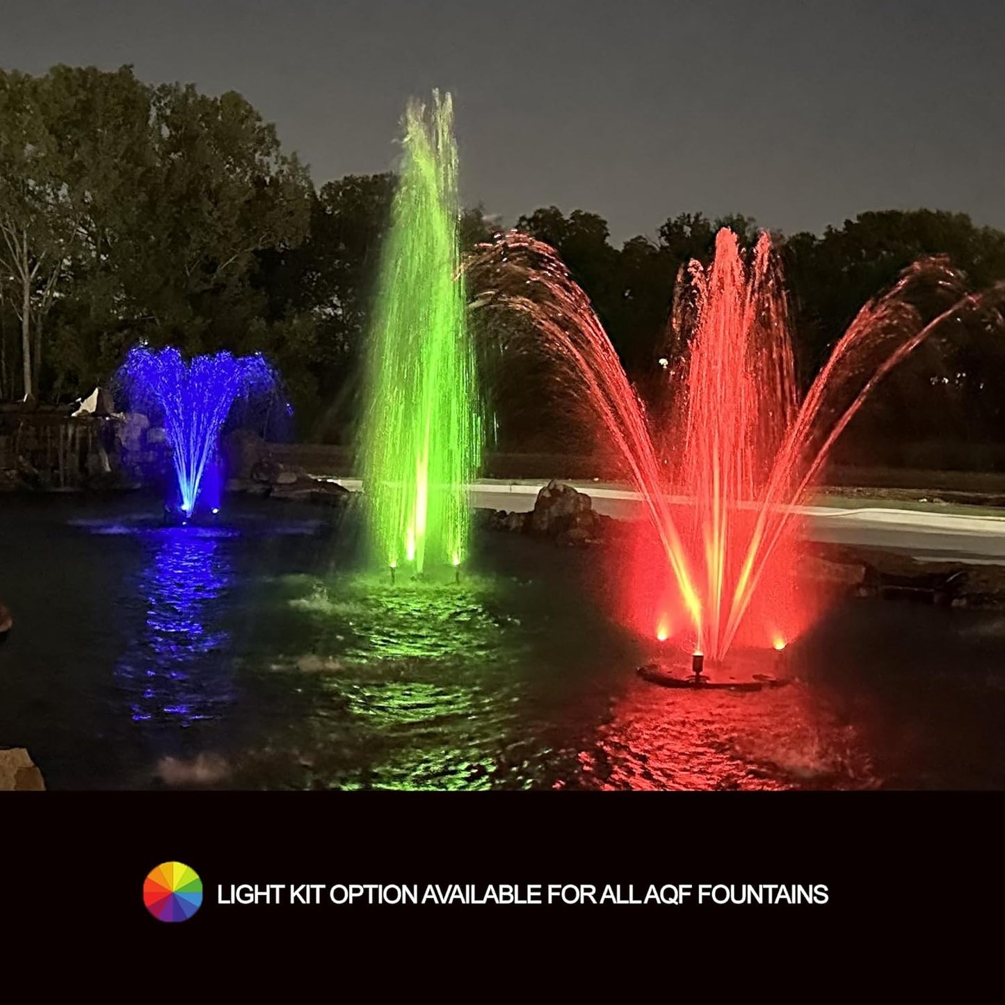 HALF OFF PONDS Floating Fountain – 1 HP Pond Aerator, 100' Cord – 15,000 GPH Water Pump – 13 Spray Patterns - Color-Changing LED Lights - for Large Ponds, Lakes & Water Gardens