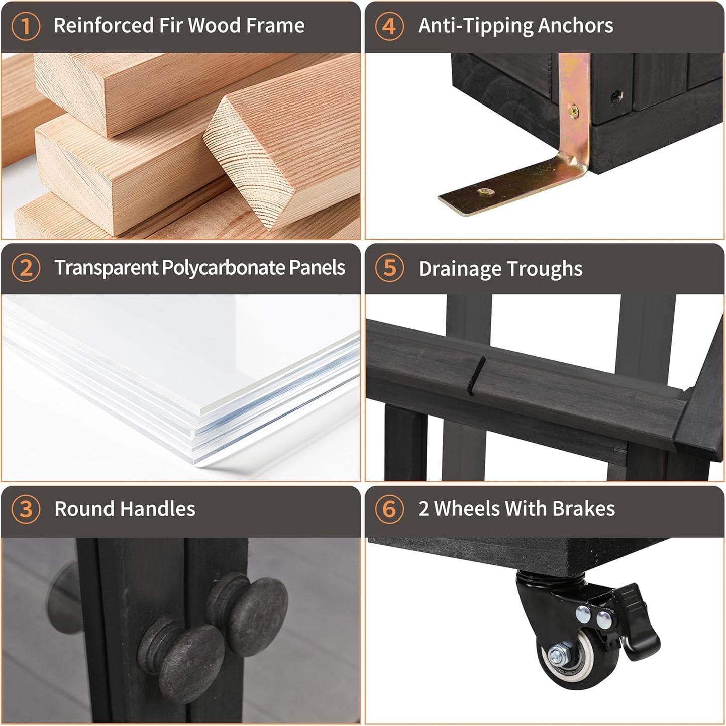 Merax Wood Garden Portable Cold Frame, Flower Plants Shelf with Movable Wheels, Mini Greenhouse with Openable Roof and Storage Box, Black