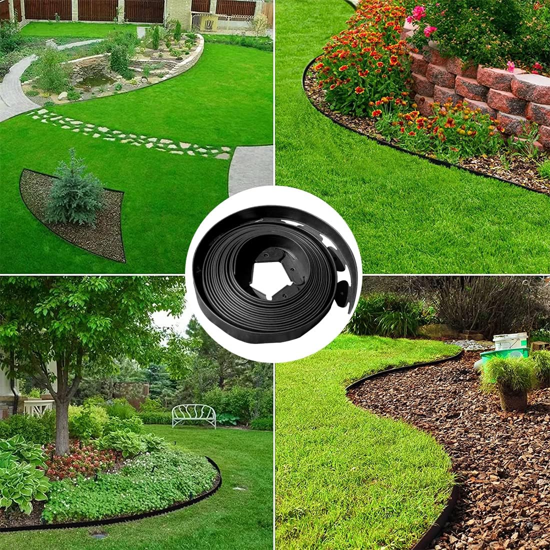 Garden Edging Borders 20FT,Landscape Edging Black[Extra Tall 4IN High] with 30pcs Plastic Stakes, Lawn Edging Flexible DIY Fence for Landscaping,Flower Bed,Grass,Gravel,Tree Surrounding