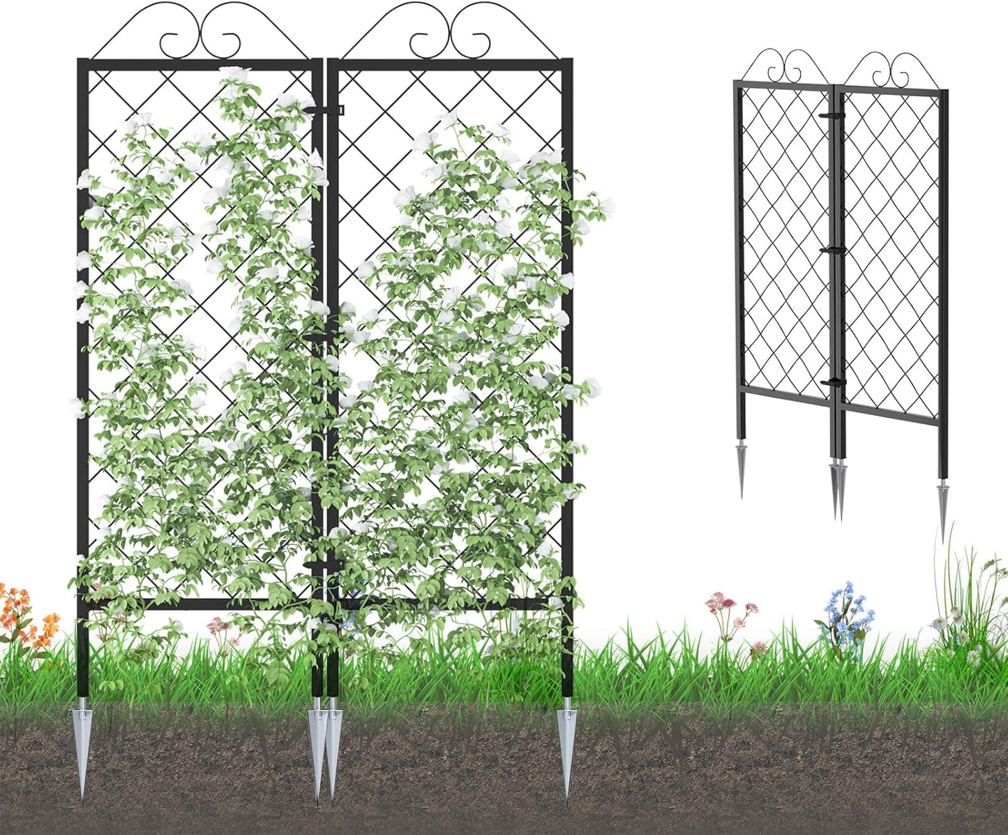 Zhongma 2 Pack Metal Garden Trellises for Climbing Plants, 53.5 Inch Tall Metal Fence Plant Support Trellis for Flower and Vagetable
