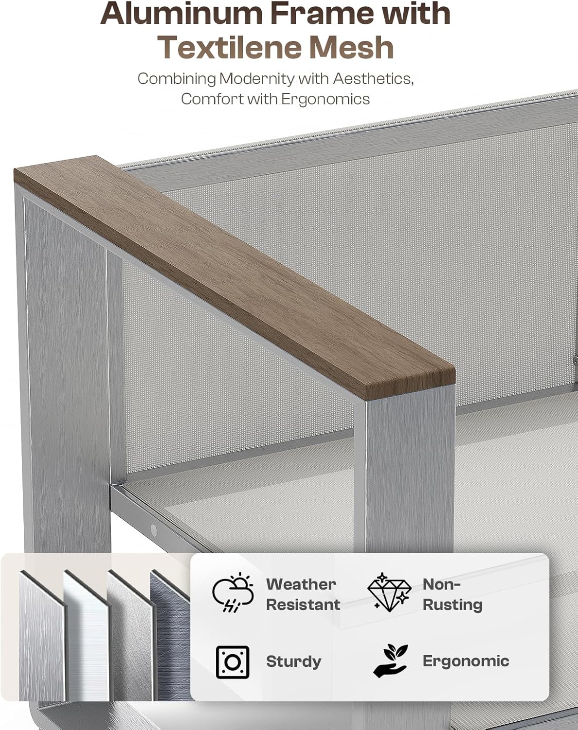 Outdoor Furniture Set, 4 Piece Aluminum Patio Furniture Set with Coffee Table, Wide Seat and Thick Cushions, Outdoor Patio Conversation Sets for Deck, Porch (LightGray)