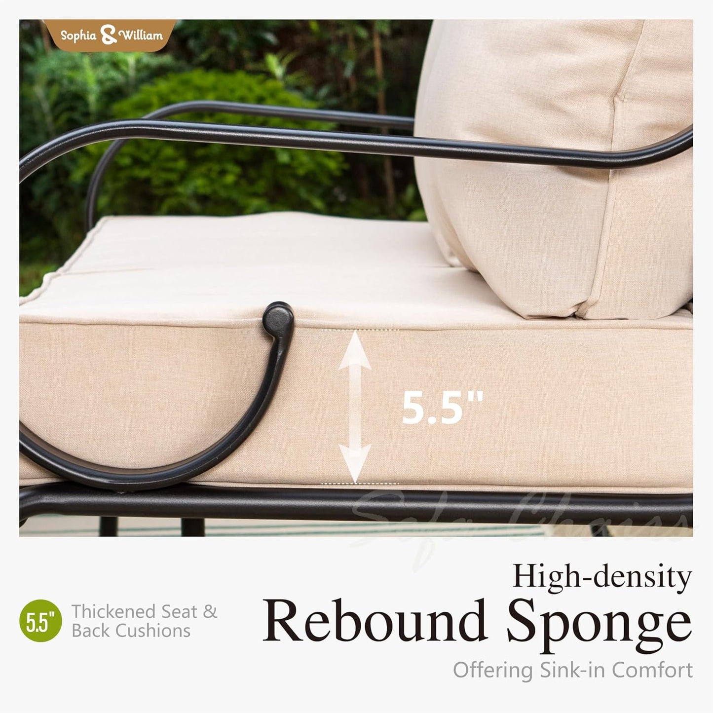 Sophia & William 4 Piece Patio Furniture Set, Outdoor Conversation Sets 5 Seat Clearance with 3-seat Sofa x 1, Rocking Chair x 2, Metal Coffee Table x 1 for Front Porch Lawn, Beige