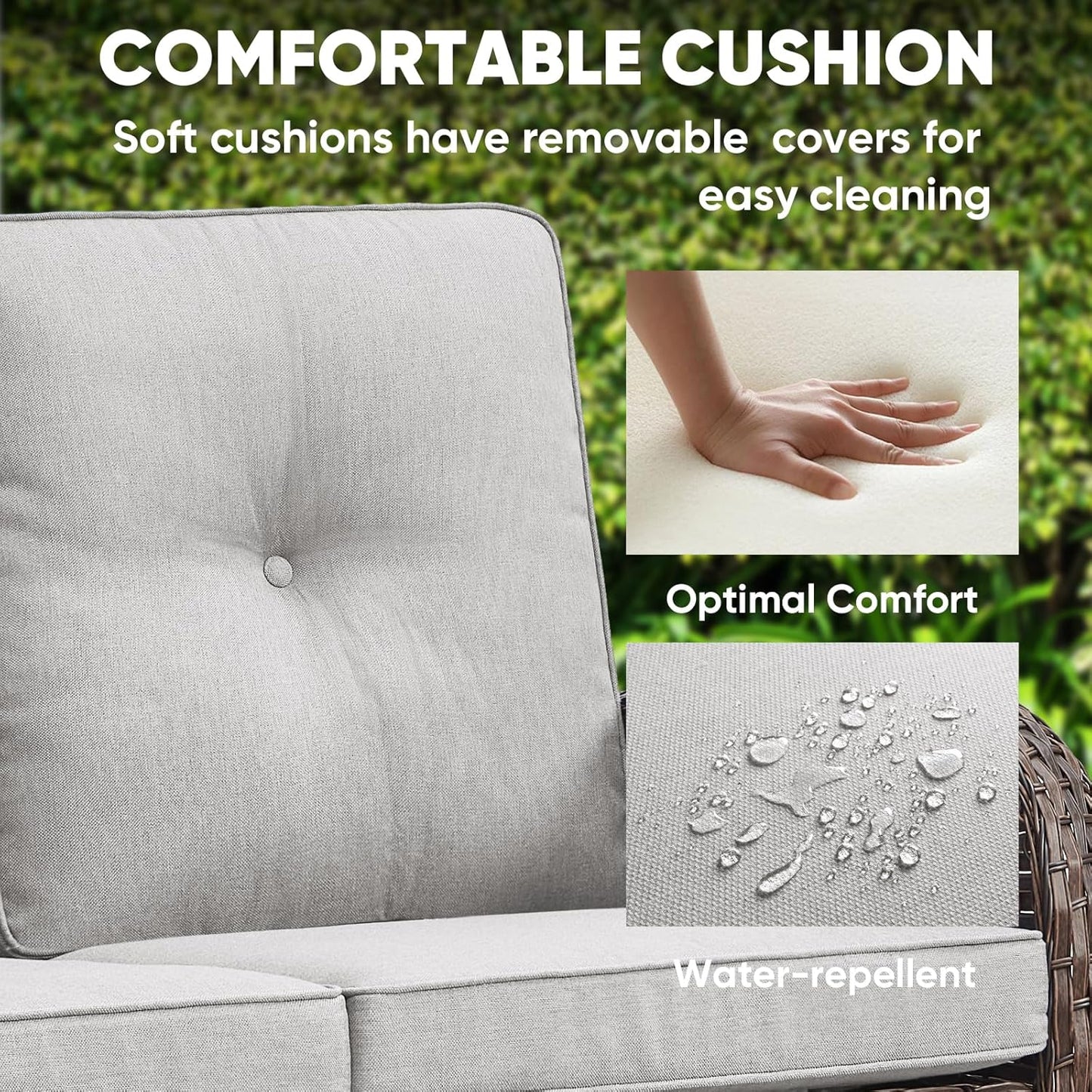 HUMMUH Outdoor Loveseat Sofa 2-Seat PE Wicker Outdoor Couch with Coffee Table, Deep Seat High Back Patio Furniture for Patio, Garden, Porch, Deck (Beige)