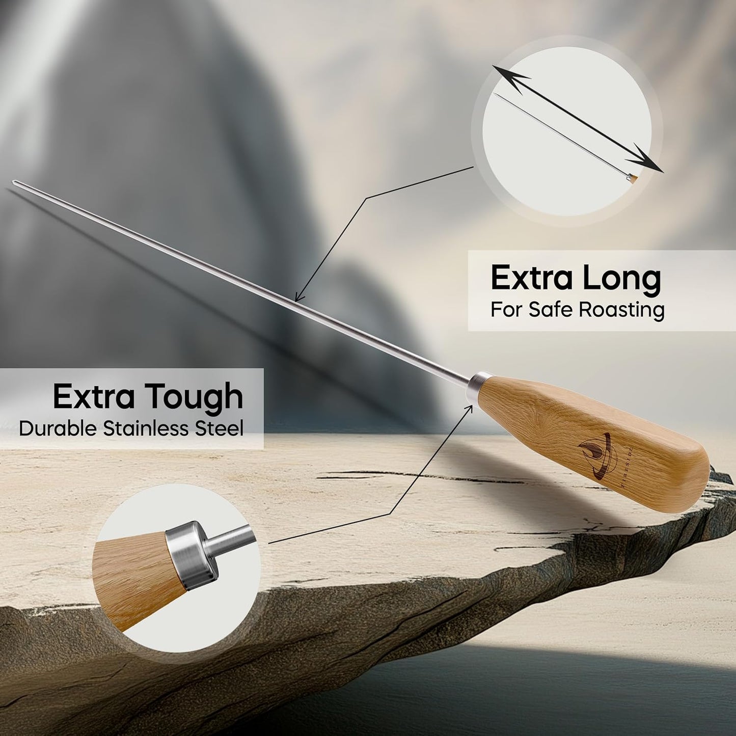 Marshmallow Sticks for Fire Pit - 34" Extra Long Roasting Smores Stick - Campfire Metal Skewers Roast Hot Dog Corn BBQ Utensil Holder Kit Outdoor Camping Accessories with Wooden Handle (10-Pack)