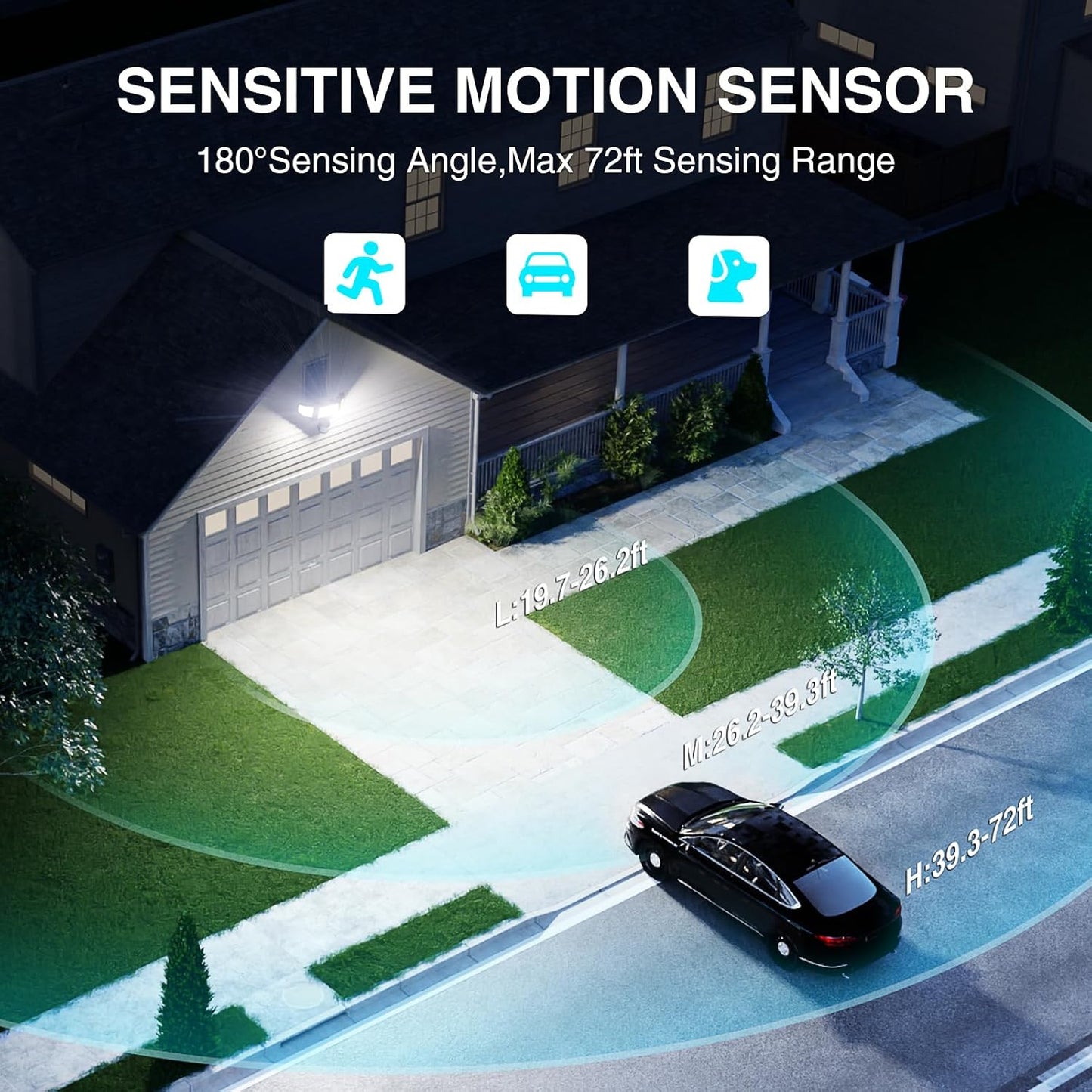 85W LED Security Lights Motion Sensor Light Outdoor, 8500LM Dusk to Dawn, IP65 Waterproof, 6500K, 3 Head Motion Detected Flood Light, Floodlight for Outside, Garage, Yard, Porch (Brown)