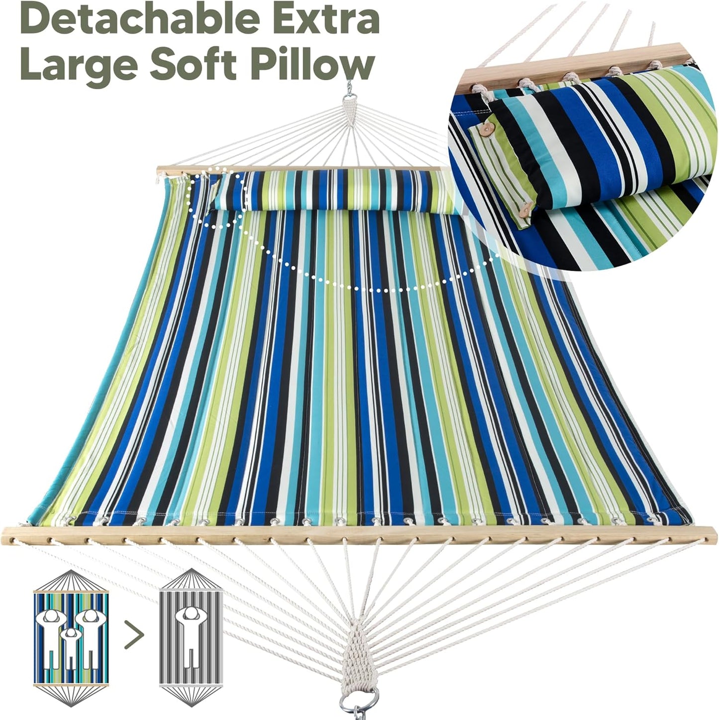 SUNCREAT 2 Person Hammocks for Trees, Lightweight Hammock for Outdoor, Patio, Garden, Backyard, Green Stripes