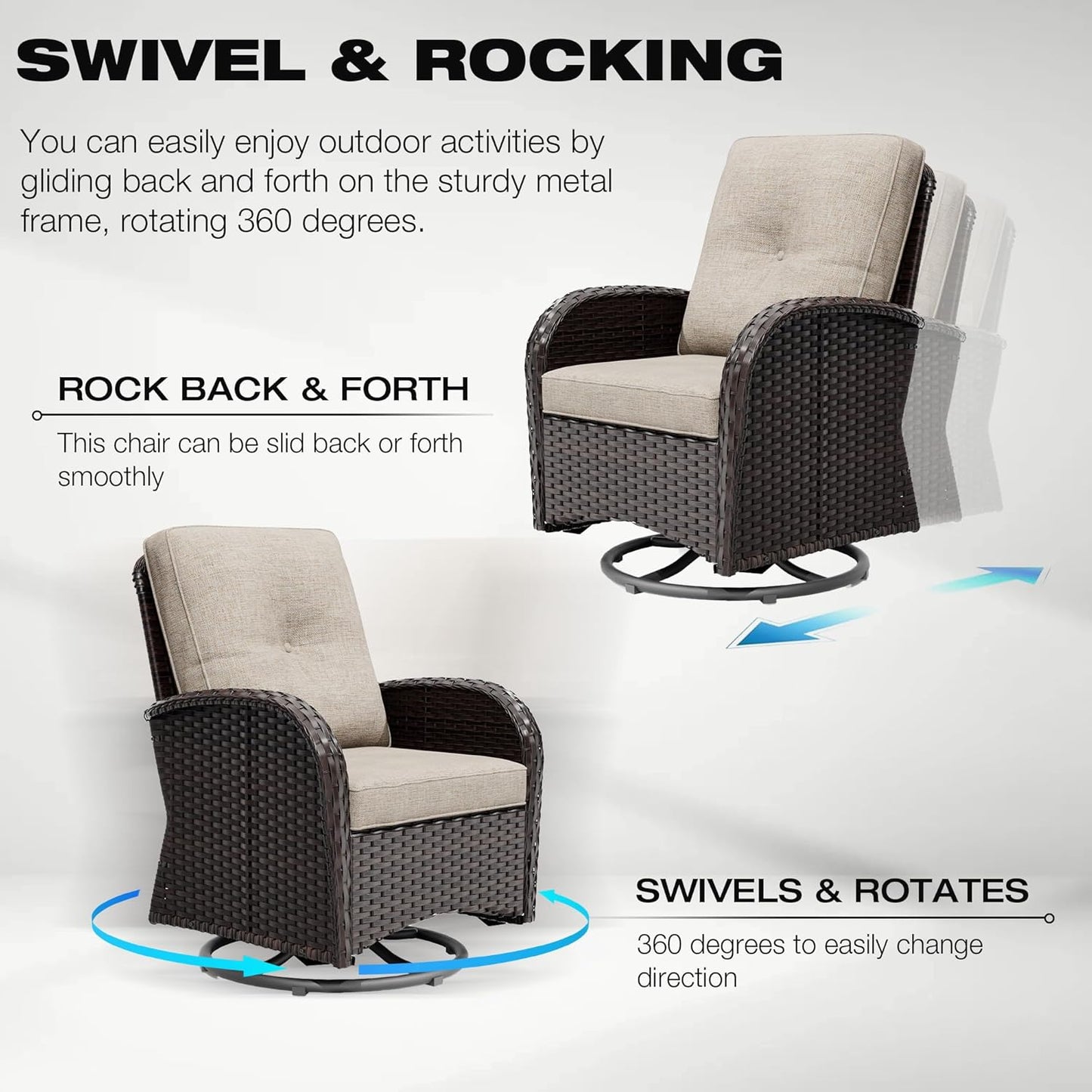 Joyside 5 Piece Patio Furniture Set, Outdoor Swivel Chair Sets with Thick Cushion and Ottoman, Wicker Patio Conversation Set for Porch, Deck Use (Brown/Beige, 5 PCS)