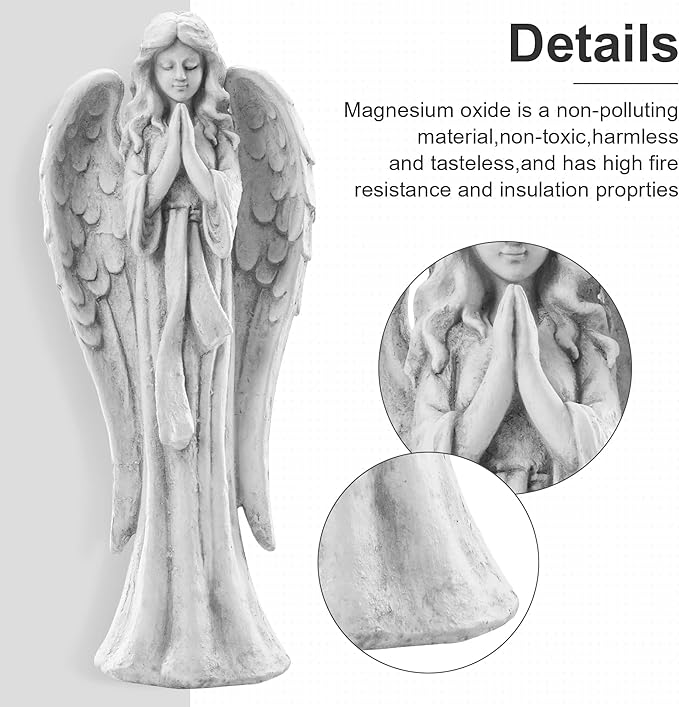 TOETOL Outdoor Garden Statues Praying Angel Statue 31.1" Grave Decorations Magnesium Oxide Stone Grey Yard Patio Deck Home Entryway Hallway Sculpture