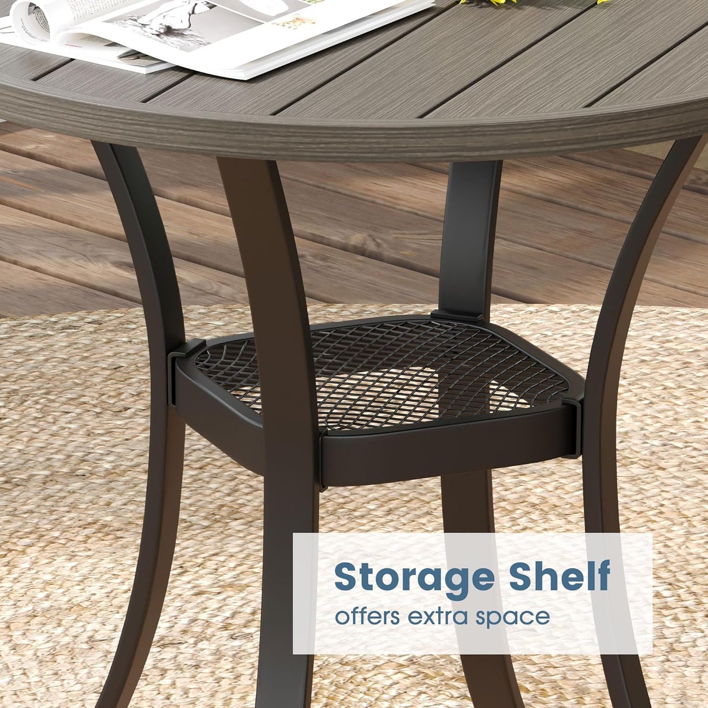 DIFY 27.6" Round Patio Dining Table, Outdoor Bistro Table with Rust Resistant Metal Frame, Ideal for Lawn, Backyard and Deck, Grey Wood-Like