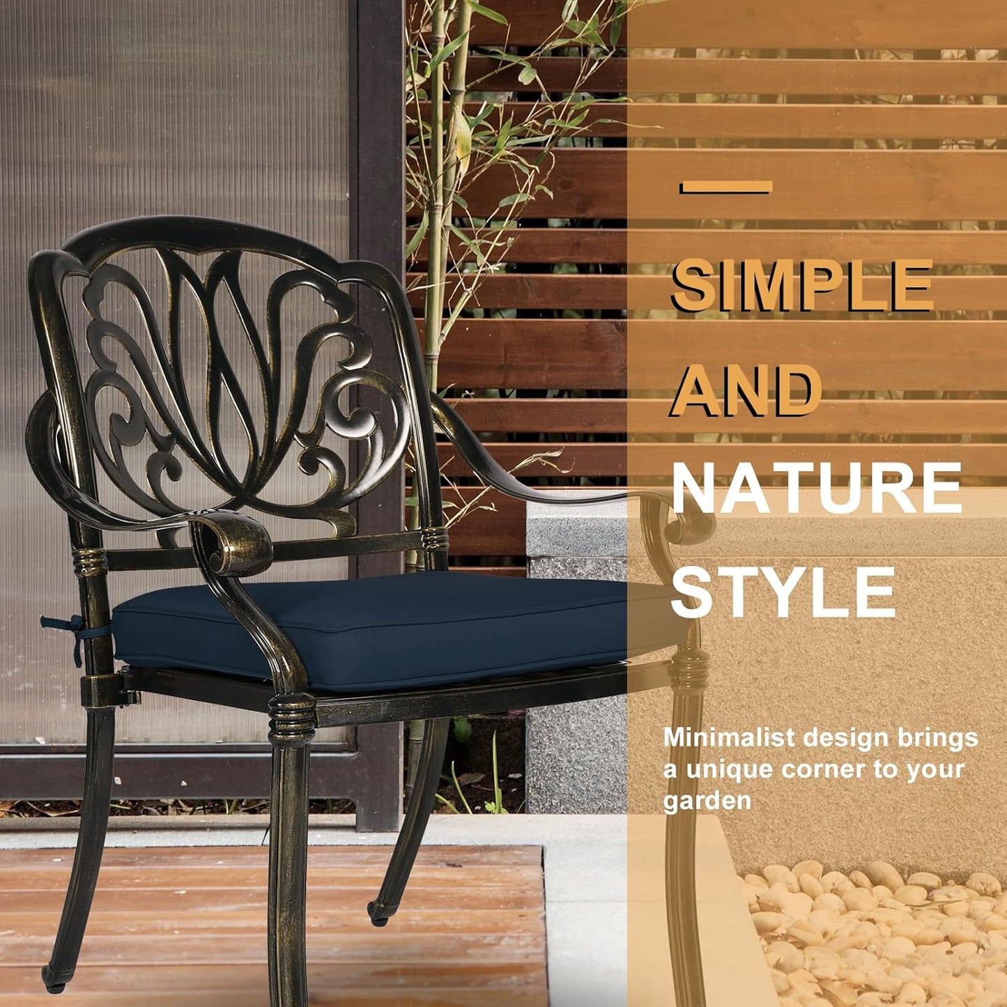 3-Piece Outdoor Patio Dining Set, All-Weather Cast Aluminum Patio Furniture Set for Backyard Garden Deck with 2 Cushioned Chairs and 35.4” Round Table, 2" Umbrella Hole, Navy Blue