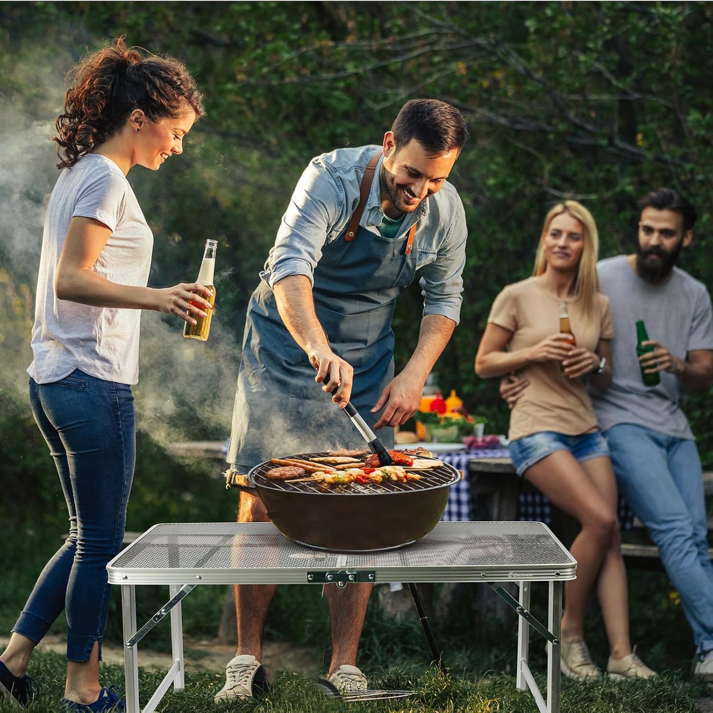 Folding Table, Easy for Storage, Compact and Portable Picnic Table for Grill, Outdoor Camping, Garden, Patio, Dining, BBQ, Party, Market, 3Ft (Medium, Silver)