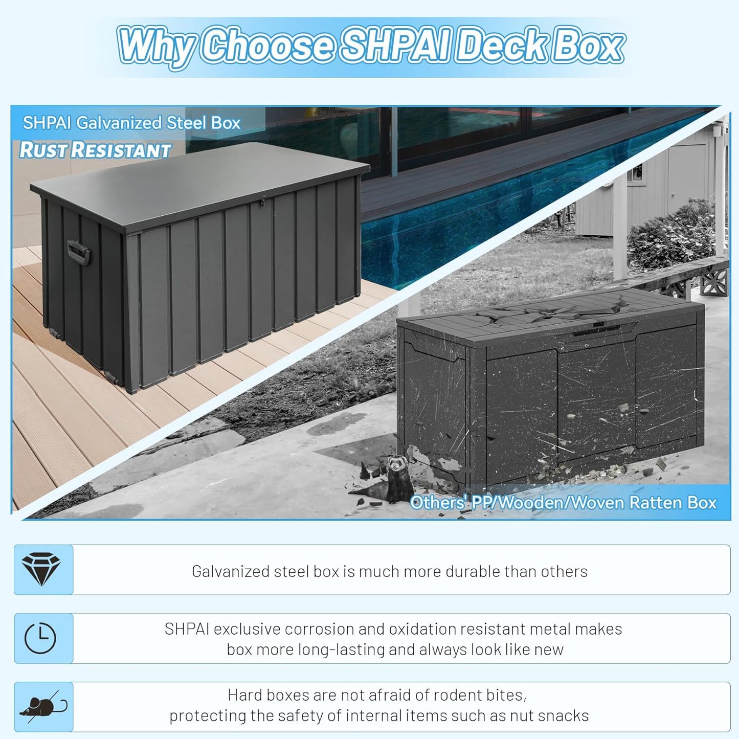 Outdoor Storage Box, 100 Gallon Metal Deck Box Built-in a Oxford Fabric Storage Bag, Lockable & Waterproof Outside Patio Storage Box for Cushions, Tools, Pool Floats- Grey