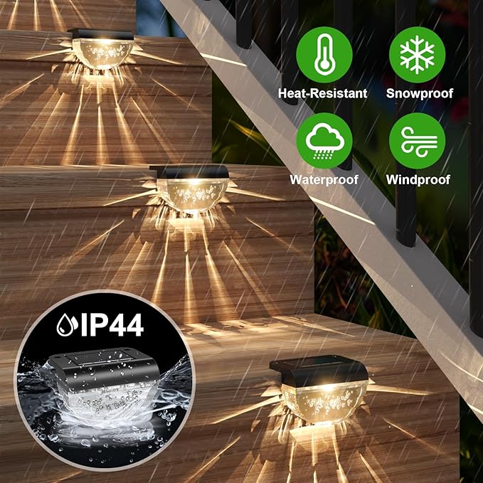 8 Pack Solar Deck Lights Outdoor, Solar Step Lights Waterproof for Outside, Yard, Patio, Garden, Pool, Railing, Stairs, Fence (Warm White)
