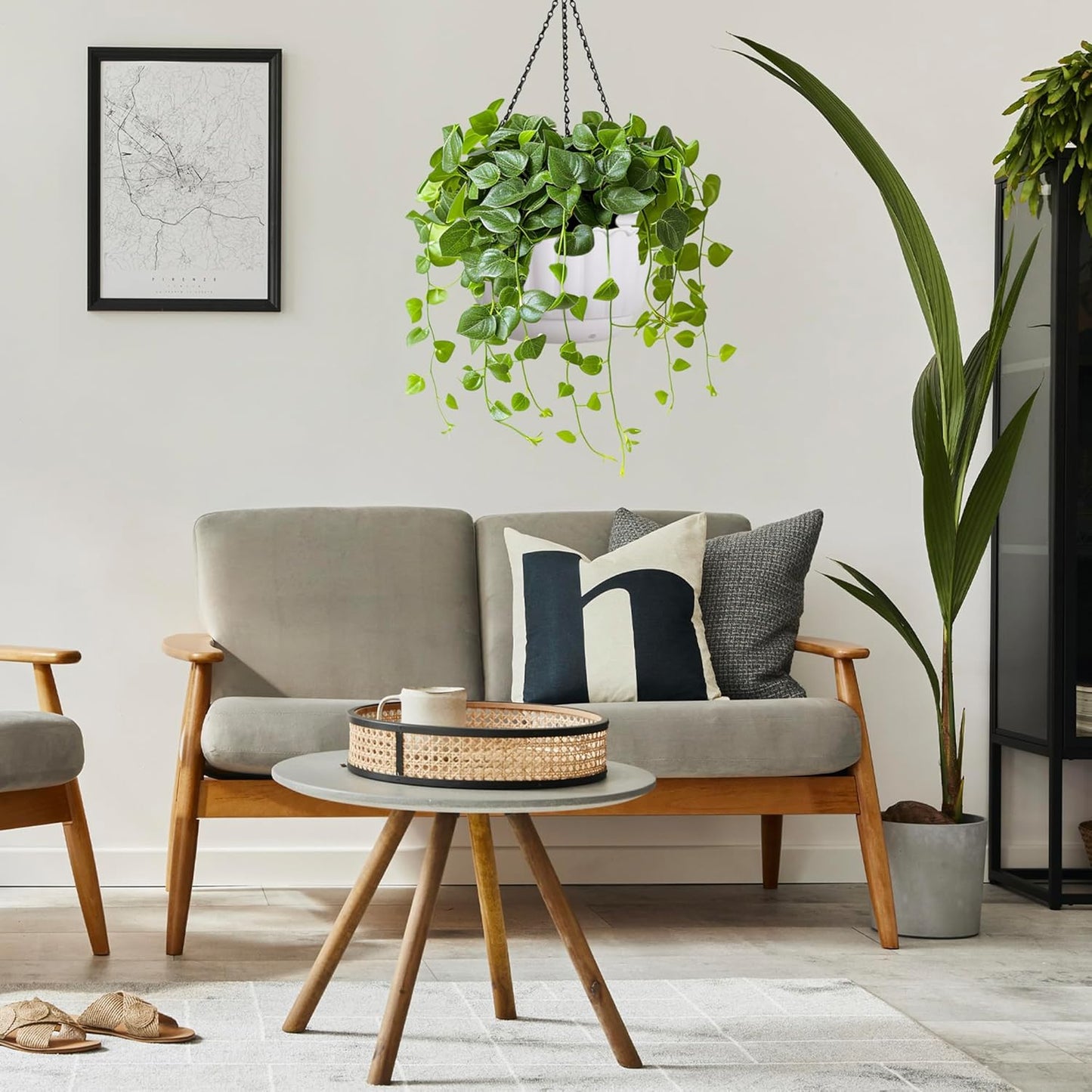 YIKUSH Planters for Outdoor Plants 2 Pack White Plant Pots with Drainage Hole and Absorbing Tray Hanging Planters for Indoor Plants (12 inch, 3 Hooks)