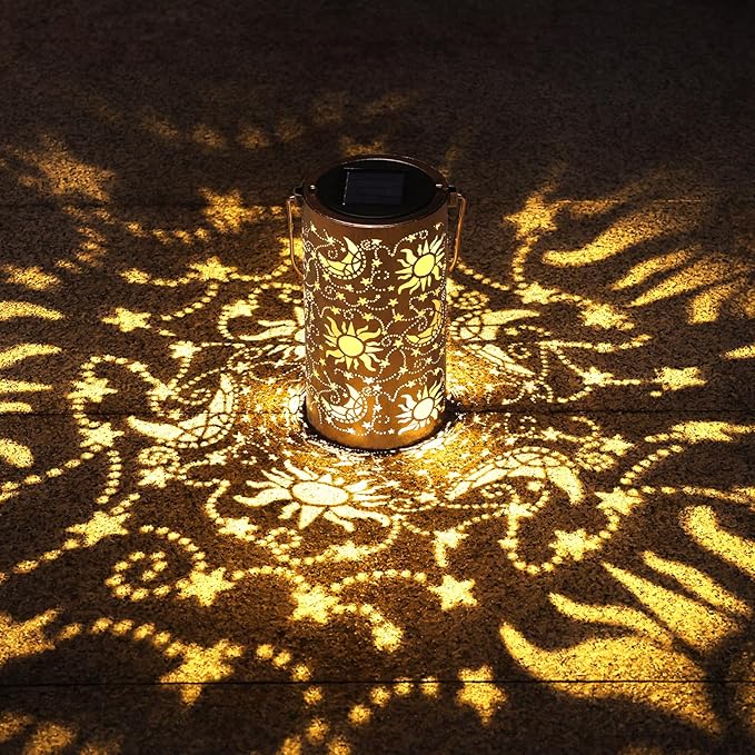 Fabuday Sun Moon Outdoor Solar Lantern Waterproof - Hanging Solar Power Lights Led for Outside, Garden Decor for Patio, Porch, Balcony, Yard and Deck, Stars Decorations Gifts for Women Mom